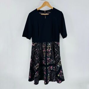 Ted Baker London Black Floral Print Fit and‎ Dress Size 6 (US 12)